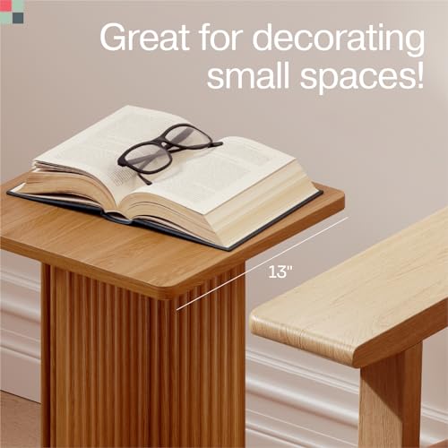Square Fluted Accent Side Table - Pedestal Drink Table - Modern Home, Bedroom, and Living Room Furniture - Small End Table with Solid Wood X-Base and Wood Veneer Top (White)