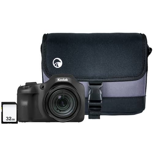 Kodak Pixpro AZ652 20MP 65x Zoom Bridge Camera, 32GB SD Card u0026 Case - Black