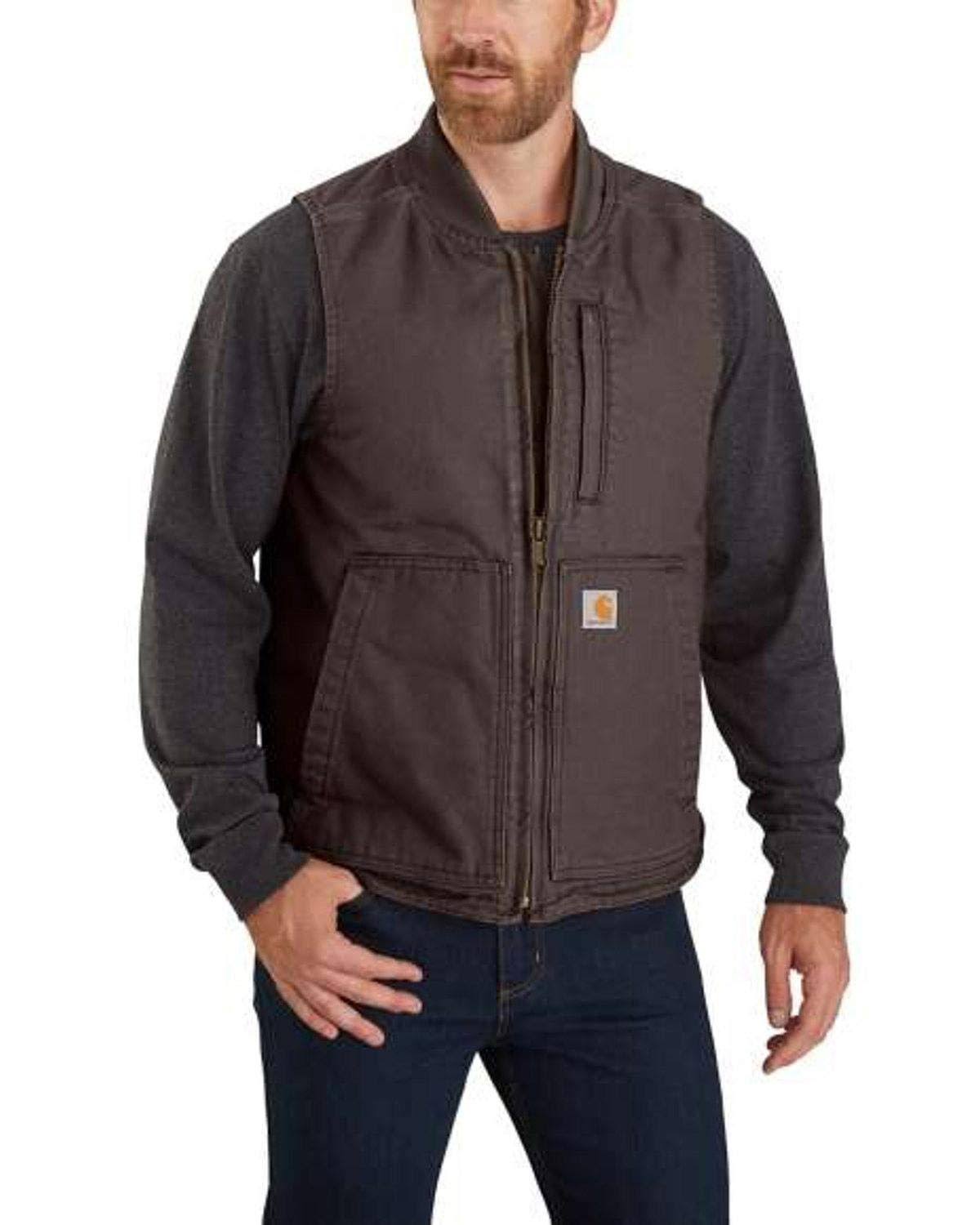 Carhartt Washed Duck Insulated Rib Collar Vest | Dark Brown | Large