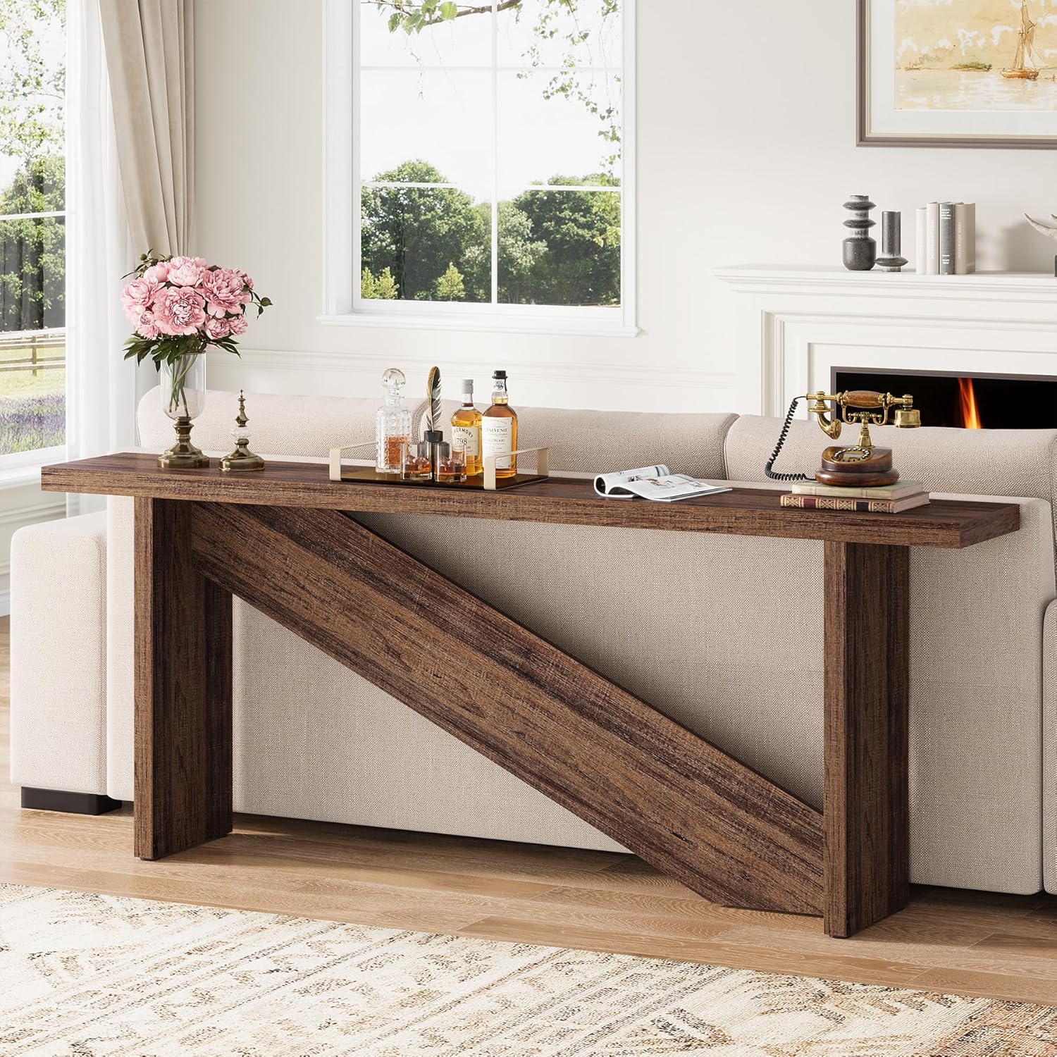 Console Table with LED Lights, 70.86" Long Sofa Table Behind Couch, Narrow Wood Entryway Table, Farmhouse Foyer Table, Industrial Console Table for Entryway, Living Room, Hallway, Rustic Brown