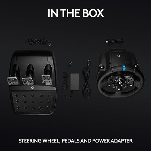 Logitech G923 Racing Wheel and Pedals, TRUEFORCE up to 1000 Hz Force Feedback, Gaming Steering Wheel PS5, PS4, PC, Mac, Genuine Leather- Black