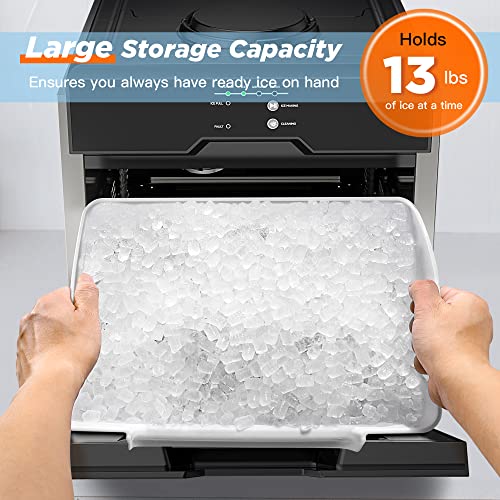 SYCEES Nugget Ice Maker Countertop, 13lbs Storage, Sonic Ice Ready in 7 Mins, 2 Ways to Add Water, Self-Cleaning Pellet Ice Machine for Home, Office, Bar, Cafe, Restaurant, Commercial Use