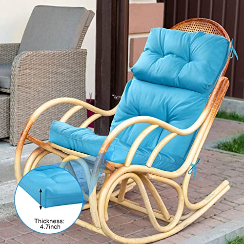 Mixweer 6 Pack Outdoor/Indoor High Back Chair Cushion Waterproof Rocking Chair Pads Tufted Seat/Back Chair Cushion Weather Resistant Adirondack Chair Cushions for Outdoor Patio Furniture (Blue)