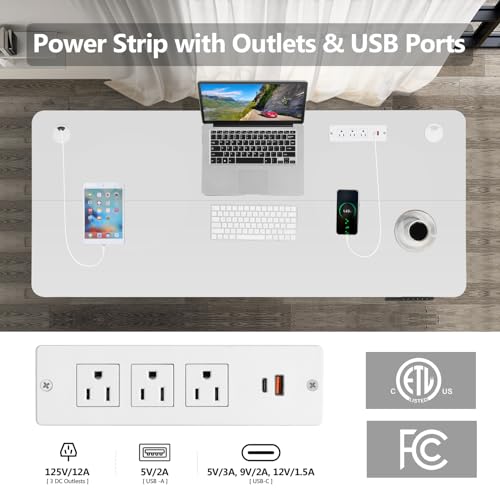 farexon Electric Standing Desk 55 x 24In with Charging Station, Stand up Desk with Oversized Mouse Pad, 2 USB Ports & 3 Power Outlets, 4 Caster, 4 Preset Heights Easy to Set（Brown）