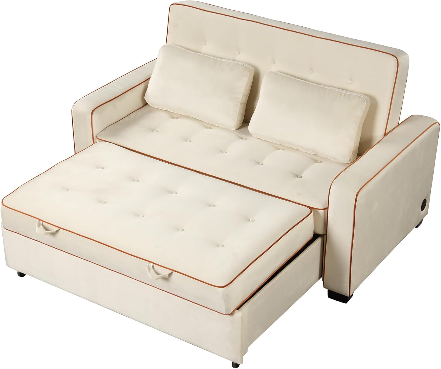 3 in 1 Multi-Functional Pull Out Sofa Bed , Velvet Upholstered Convertible Sleeper Loveseat Couch Guest Daybed with Adjustable Backrest and Dual USB Charging Port for Living Room Office RV Furniture