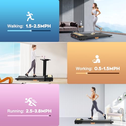 FUNRAY Walking Pad Treadmill - Under Desk Treadmill with 265LBS Weight Capacity, 2 in 1 Portable Walking Treadmill for Home/Office with Two Ways of Control, Compact Treadmill for Walking/Running
