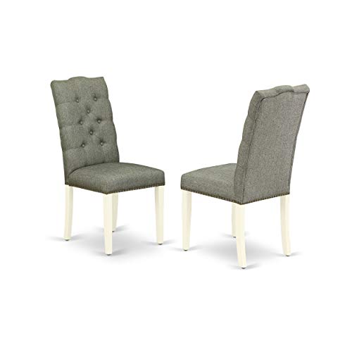 East West Furniture Weston 7 Piece Set Consist of a Rectangle Dining Room Table with Butterfly Leaf and 6 Gray Fabric Upholstered Chairs, 42x60 Inch, Linen White
