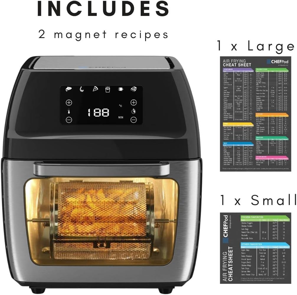 Air Fryer Oven Foodi 8-in-1 Smart Cooking Presets for Baking, Roasting, Dehydrating, BBQ and Rotisserie Chicken. 12.7 Quartz Capacity For Family With Digital Touchscreen Hot Oven Cooker. 18 Accessories Included With Air Fryer Oven | Black / Stainless