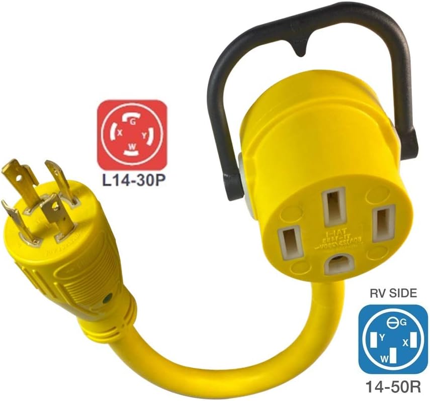 MARVINE CABLE Generator Cord Adapter from 30A (L14-30P) to 50A(14-50R) STW10/4 1.5ft Pack of 2