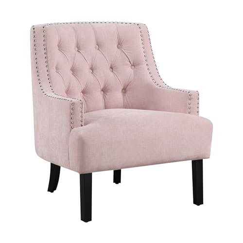 Lexicon Accent Chair Reading Chair Comfy Chair for Bedroom, Upholstered Armchair with Solid Wood Frame, Tufted Cushion Nail Head Trim, Single Sofa Chair for Living Room, Office, Black Chenille