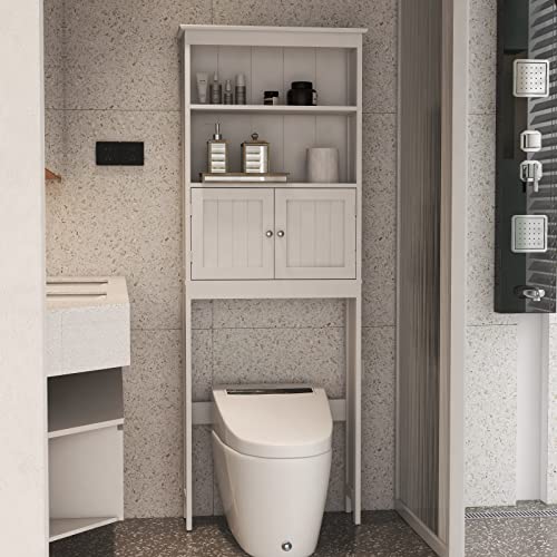 Wooden Bathroom Floor Cabinet Freestanding Storage Cabinet with a Adjustable Shelf for Office,Living Room,Kitchen Room,Entryway,Bedroom or Casual Occasions (White, 2 Doors with 1 Drawer)