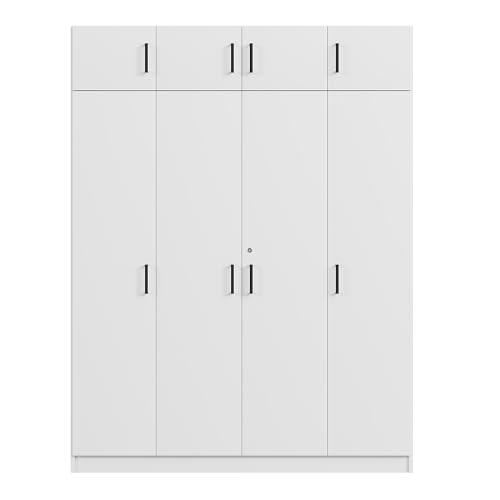 Modern Storage Wardrobe with Hanging Rods and 2 Drawers, Wood Clothes Storage Cabinet Organizer with Sliding Door and Open Shelves, Freestanding Wardrobe Cabinet for Small Spaces, Guest Room