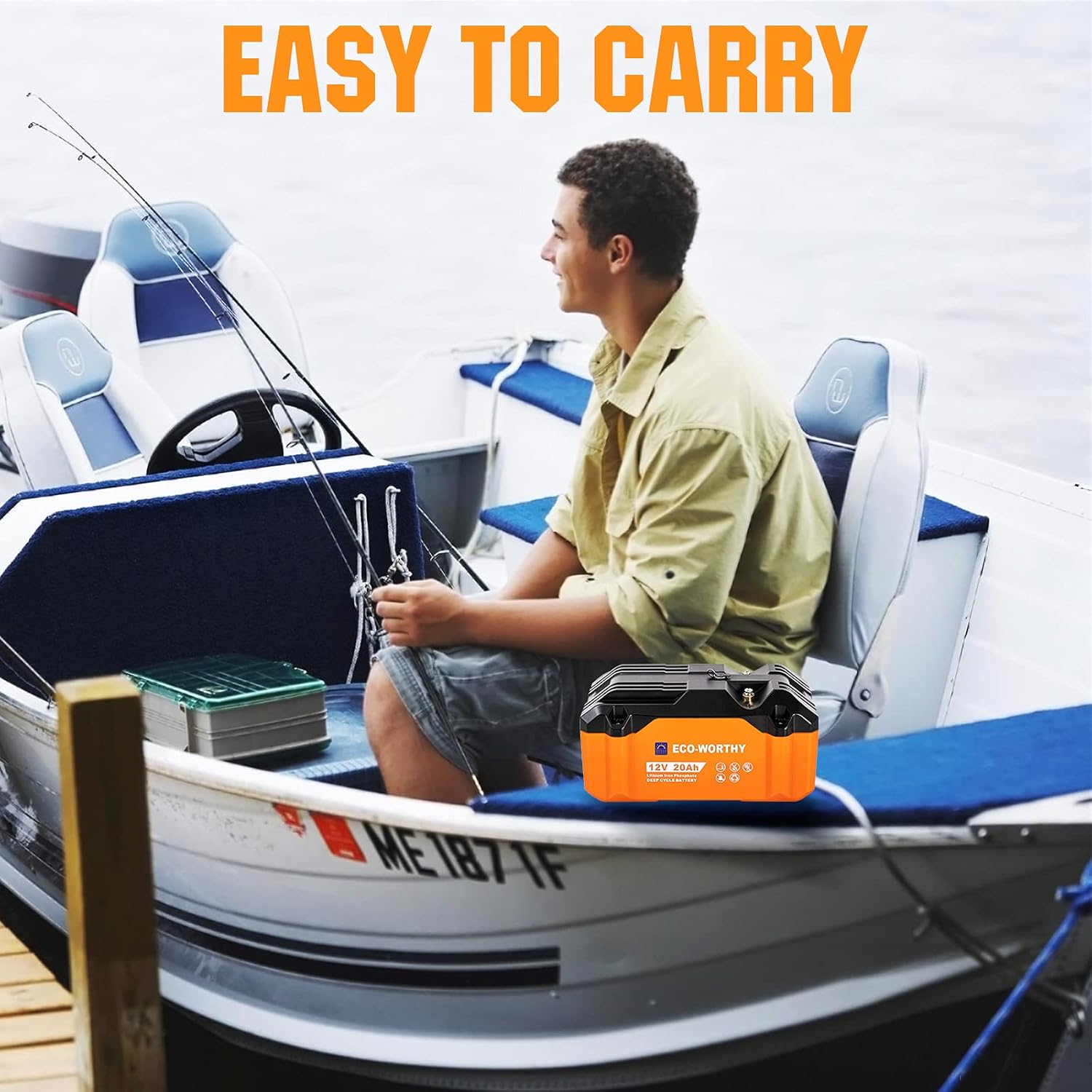 ECO-WORTHY Portable 12V Lithium Battery, 20Ah LiFePO4 Deep Cycle Rechargeable Battery, Built-in BMS, 4000+ Cycles,Perfect for Outdoor Camping Fishing RV Marine Trolling Motor Fishfinder Hamradio