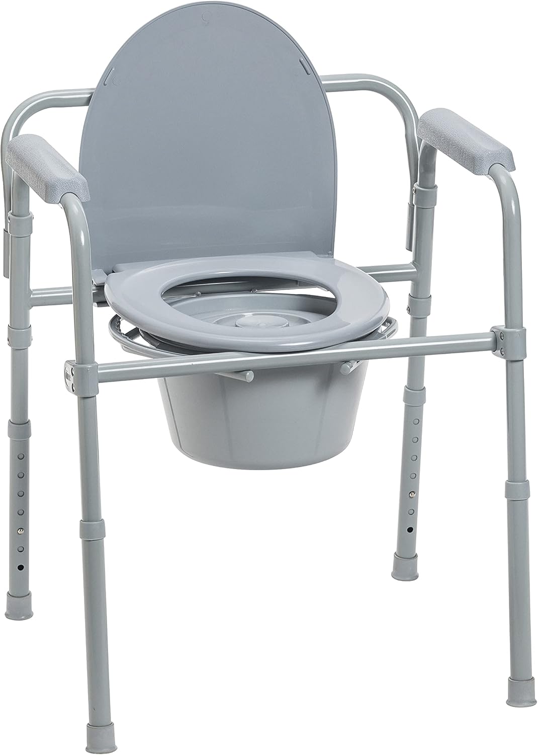 Drive Medical 10257RD-1 4 Wheel Rollator Walker with Seat, Steel Rolling Walker, Height Adjustable & 11148-1 Folding Steel Bedside Commode Chair, Portable Toilet