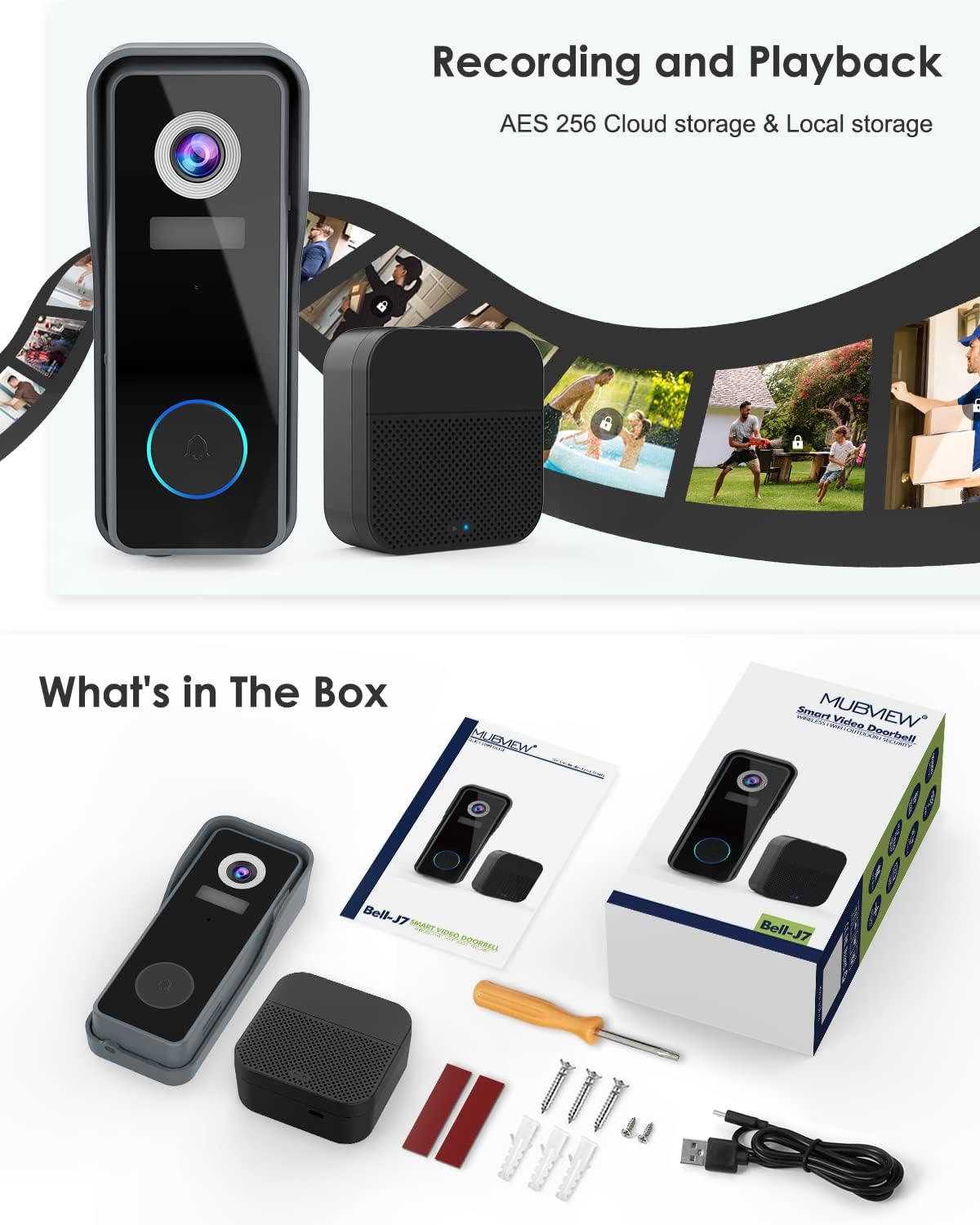 Wireless Doorbell Camera with Chime, MUBVIEW WiFi Video Doorbell Camera with Motion Detector, Anti-Theft Device, 1080P HD, Night Vision, 2-Way Audio, Storage (Optional) Pack of 2
