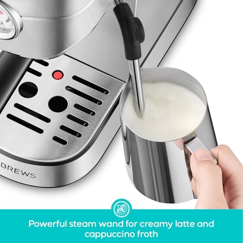 CASABREWS CM5418 Espresso Machine 20 Bar, Compact Espresso Maker with Steam Milk Frother, Stainless Steel Coffee Machine with 34oz Removable Water Tank for Cappuccino, Latte, Silver