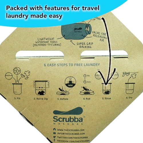 Scrubba Wash Bag Portable Washing Machine - Lightweight Manual Washing Machine for Travel, Camping, Laundry, Baby Clothes - Travel Essentials, Gift - use with Laundry Detergent/Sheets - 5.3 oz.