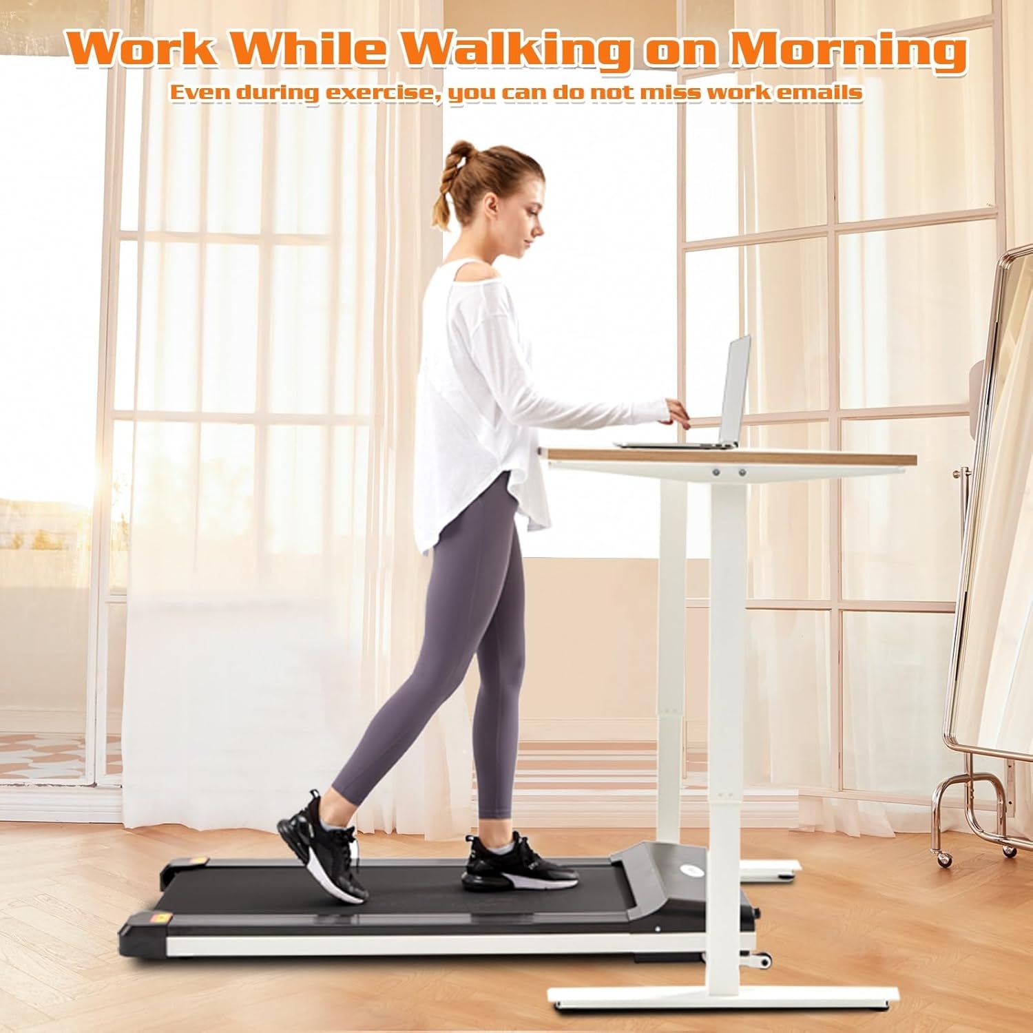 Walking Pad Mini Portable Treadmill Under Desk for Home Office Fitness with APP Remote Control and 16 Inch Running Area