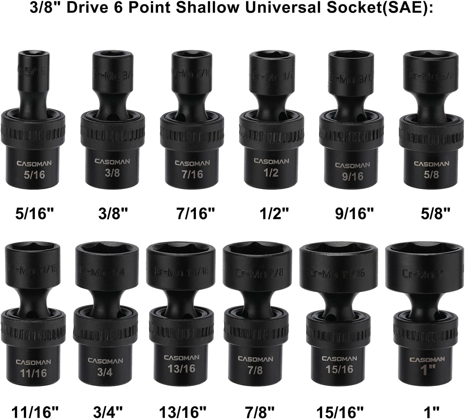 CASOMAN 15 PCS 3/8" Drive Shallow Universal Impact Socket Set, 6 Point, Metric,8-22mm