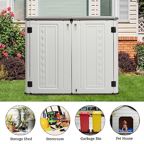 VINGLI Outdoor Storage Shed, Resin Storage Cabinet with Lockable Design, Weatherproof Tool Shed with HDPE Material, Resin Deck Box for Garden Tools, Pool Equipment, Garbage Cans, White (59 Cu.ft)