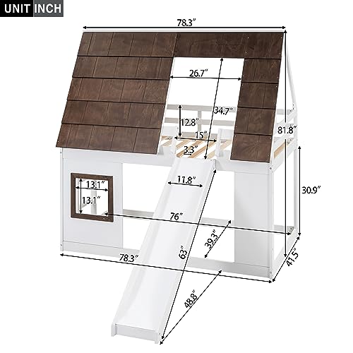 Twin-Over-Twin House Bunk Bed with Storage, Wooden Bunk Beds Frame with Staircase Compatible with, Teens, No Box Spring Needed(Gray+White) ，Queen Bed, YY-991