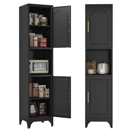 Kitchen Pantry Cabinet with Acrylic Glass Doors, 75" Metal Kitchen Hutch with Countertop, Adjustable Shelves, Freestanding Food Pantry Cabinet for Living, Dining Room, Black, Assembly Required