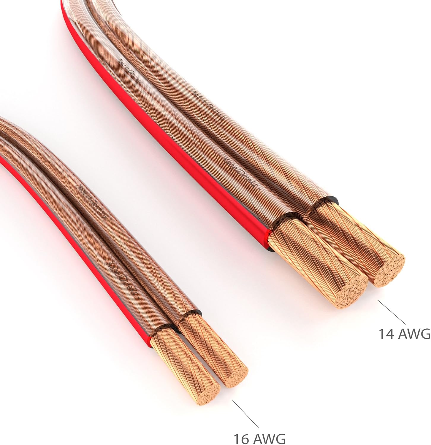 KabelDirekt – Pure Copper Stereo Audio Speaker Wire & Cable – Made in Germany – 14 AWG Gauge – 100 feet – (for HiFi Speakers and Surround Sound Systems, Pure Copper, with Polarity Markings) Pack of 2