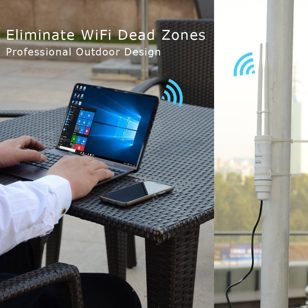 AC600 Outdoor WiFi Extender, WAVLINK High Power 1000mW Dual Band Access Point | Supports AP/Router/Repeater/WISP Modes | Weatherproof | Ethernet Port | Long Range WiFi Repeater for Backyard, Garage