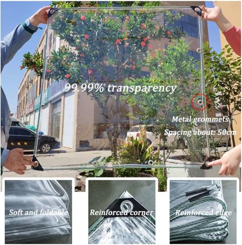 Clear Waterproof Tarpaulin with Grommets, Weatherproof Partition Curtains,0.35mm Foldable Protective Tarpaulin for Greenhouse Garden Pergola Patio,3 * 4M,Clear