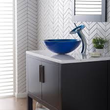 Kraus GV-204 Irruption Blue Glass Vessel Sink, Satin Nickel