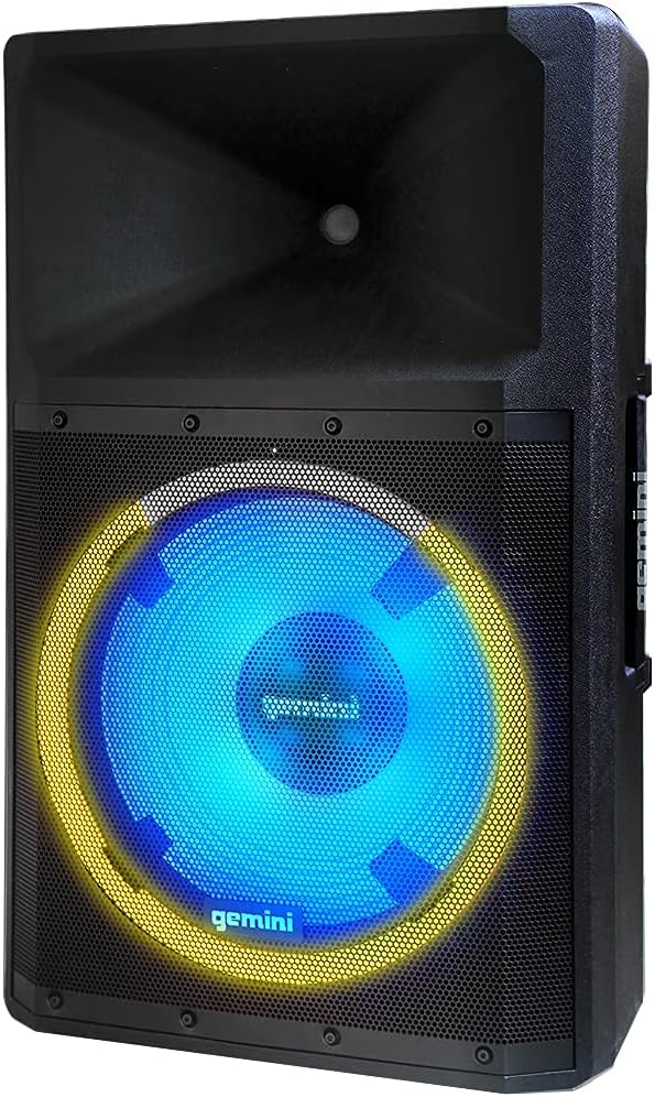 Gemini Sound GSP-L2200PK Indoor Outdoor Ultra Powerful Bluetooth 2200W Watts Peak Speaker, 15 Inch Woofer, LED Party Lights, Built in Media Player, FM Radio, USB/SD Card/Microphone, Speaker Stand