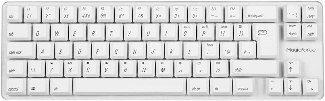 Qisan Mini Wired 69 Keys(60%) Mechanical Gaming Keyboard Gateron Brown Switch PBT Keycaps Keyboard with White Backlit British Version QWERTY Layout Gaming Keyboard for Gaming Office-White