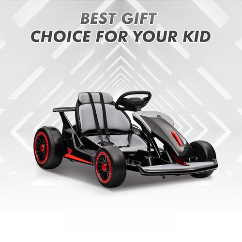 24V Electric Go Kart, Drifting Car Battery Powered Ride on Car with Powerful Motor for Kids 6-12 Years Old, Kids Go Kart with Slow Start, Music, Safety Belt,Max Load 110lbs for Boys and Girls