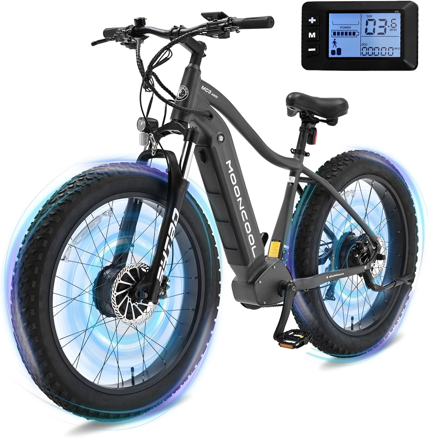 FICISOG 26" x 4" Adult Fat Tire Electric Bike , 500Wx2 Dual Motor AWD MTB, All Terrain Ebikes, 48V 15AH Removable Battery, 20MPH 7-Speed Mountain Electric Bicycle,1 Motor Range 30-45 Miles