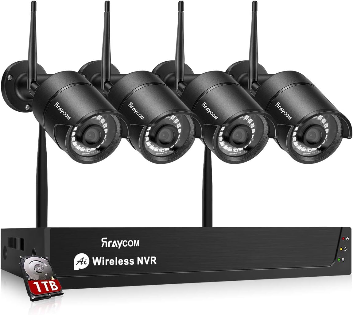 Security Cameras Wireless Outdoor,Raycom 8CH Security Camera System with 4pcs 1080P HD Security Camera and 1TB Hard Drive Pre-Installed,P2P Wireless Security Camera System for Indoor and Outdoor Use