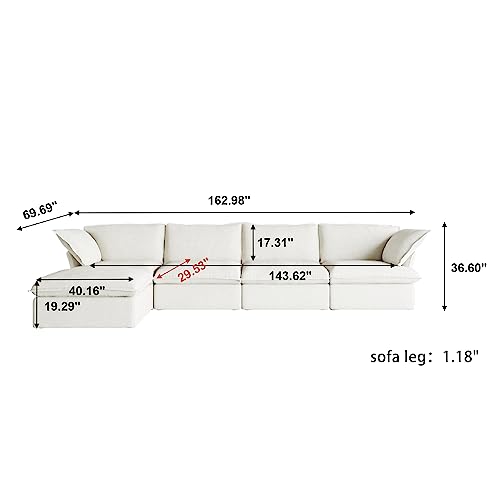 Cloud Modular Sectional Sofa with Storage Ottoman,165.2" Down Filled Comfort U Shaped Sofa Couch for Living Room,Minimalist Wide Deep Seat Convertible Couches (4 Seater and 2 Ottoman,Beige)
