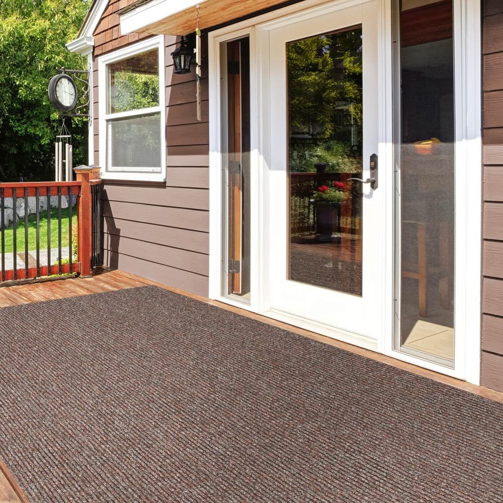 House, Home and More Heavy-Duty Ribbed Indoor Outdoor Carpet with Rubber Marine Backing - Tuscan Brown - 6 Feet X 10 Feet