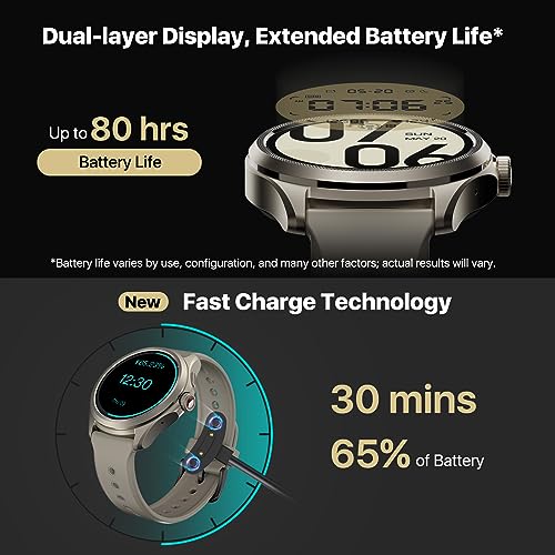 Ticwatch Pro 5 Smartwatch for Men Snapdragon W5+ Gen 1 Wear OS Smart Watch 80 Hrs Long Battery Life Health Fitness Tracking 5ATM Water Resistance GPS Compass Android Only Compatible, Obsidian