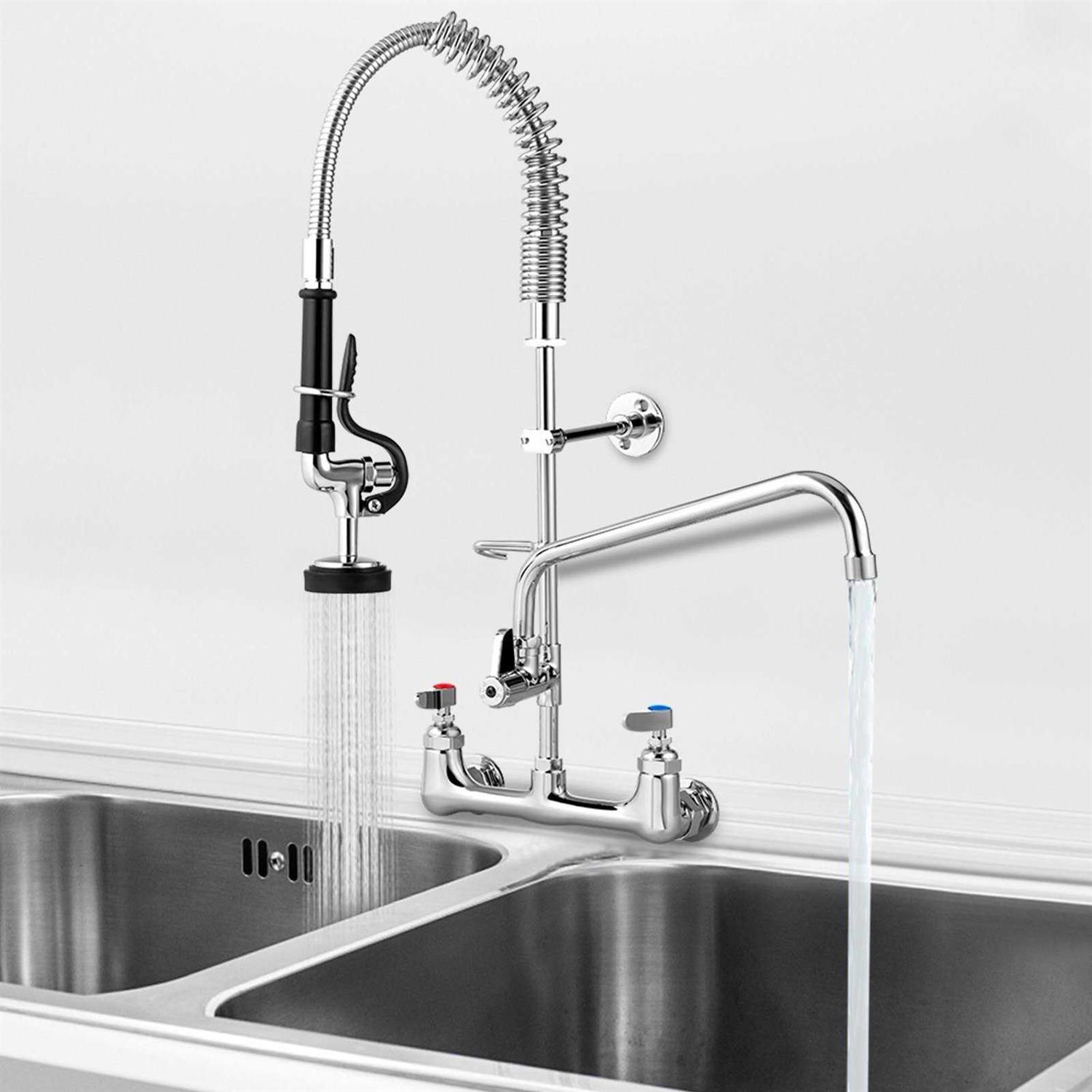 VEVOR Commercial Faucet with Pre-Rinse Sprayer 8 Adjustable Center Wall Mount Kitchen Faucet with 12 Swivel Spout - Shop Hardware Tools Online Store