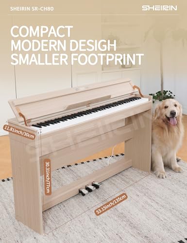 Digital Piano Hammer Action Keyboard 88 Keys Upright Acoustic Electric Weighted Piano Beginner MIDI Cover Full Size Sustain Pedal Stand Real Professional SR-FH80 (Beige Full Cover)