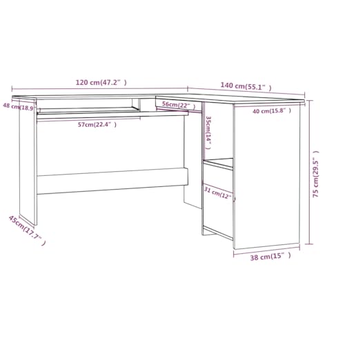 L-Shaped Corner Desk High Gloss Gray 47.2"" x 55.1"" x 29.5"" Engineered Wood,Modern LShaped Corner Office Desk with Sliding Keyboard Tray and Shelves Home Office Furniture, Grey