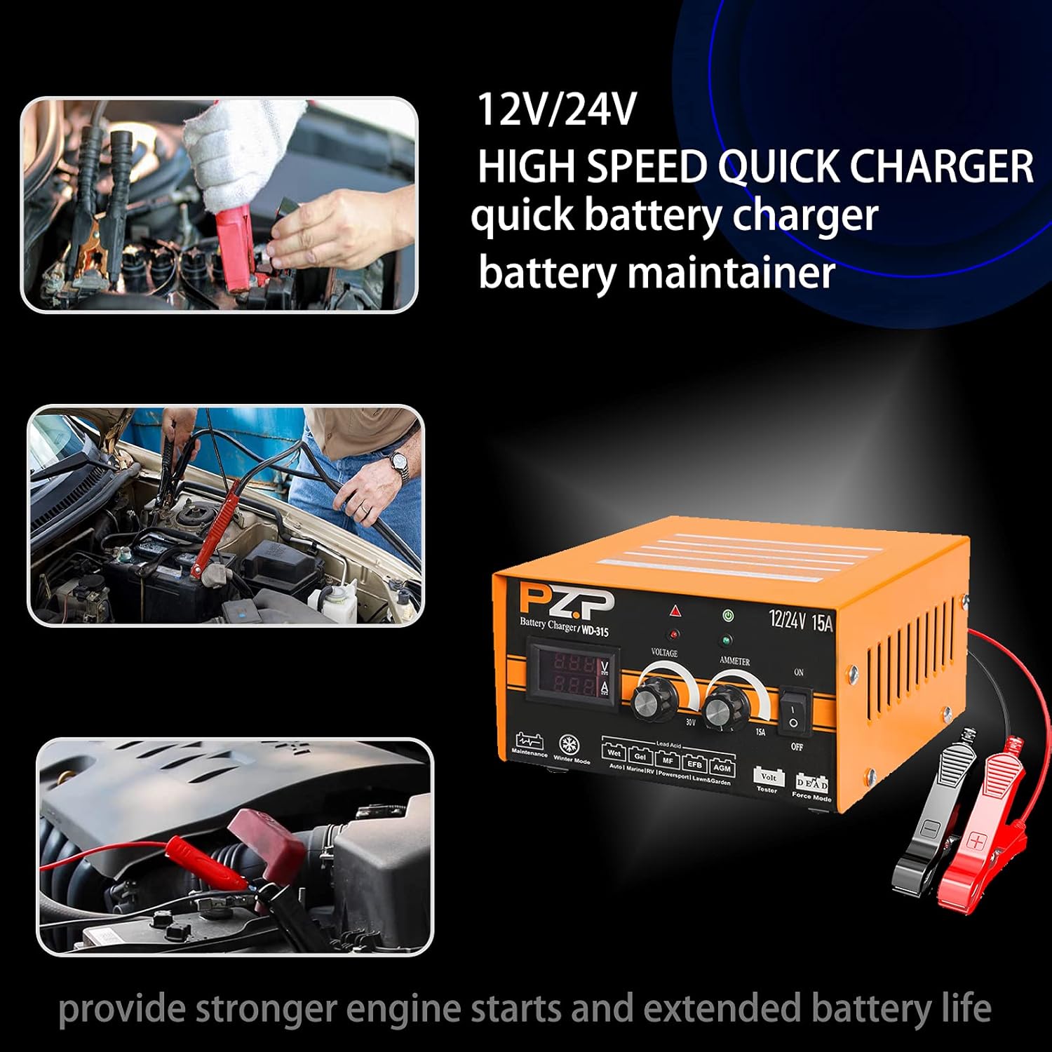 24v Battery Charger Manual 12v/24v Battery Charger 15-Amp Automotive Car Battery Fast Trickle Charger for Gel rv Bench Battery Charger and Maintainer 12v/15a 24v/7.5a by PZ.P