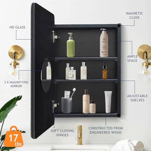 White Medicine Cabinet Mirror for Bathroom, 16x29 Inch Recessed Medicine Cabinet or Surface Mount, Frameless Beveled Bathroom Mirror with Storage Modern Farmhouse