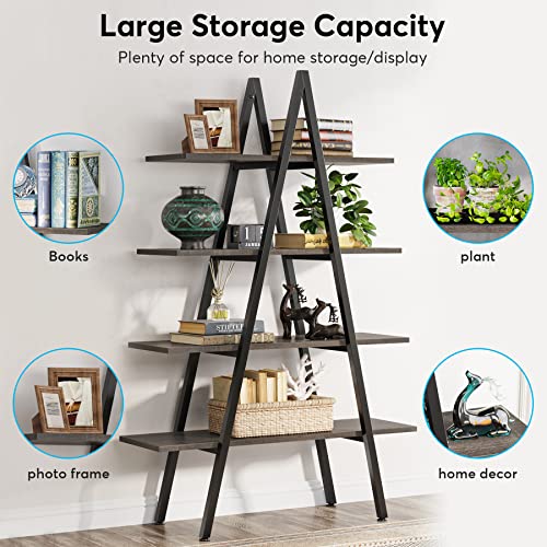 Tribesigns 4-Tier Bookshelf, A-Shaped Bookcase 4 Shelves Industrial Ladder Shelf Open Display Shelves Book Storage Organizer for Living Room, Home Office