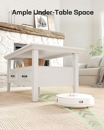 Marsail Lift Top Coffee Table with Open & Hidden Storage, Modern Fluted Coffee Table with Smooth Lift Mechanism, Sturdy Space-Saving Center Table for Home Living Room, Office, Natural Oak