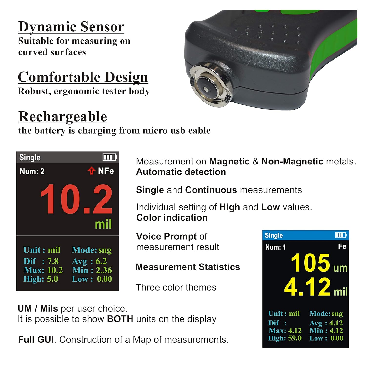 Digital Coating Thickness Gauge CM-218 for Automotive Paint Thickness Measurement (Resolution 0.01mils)