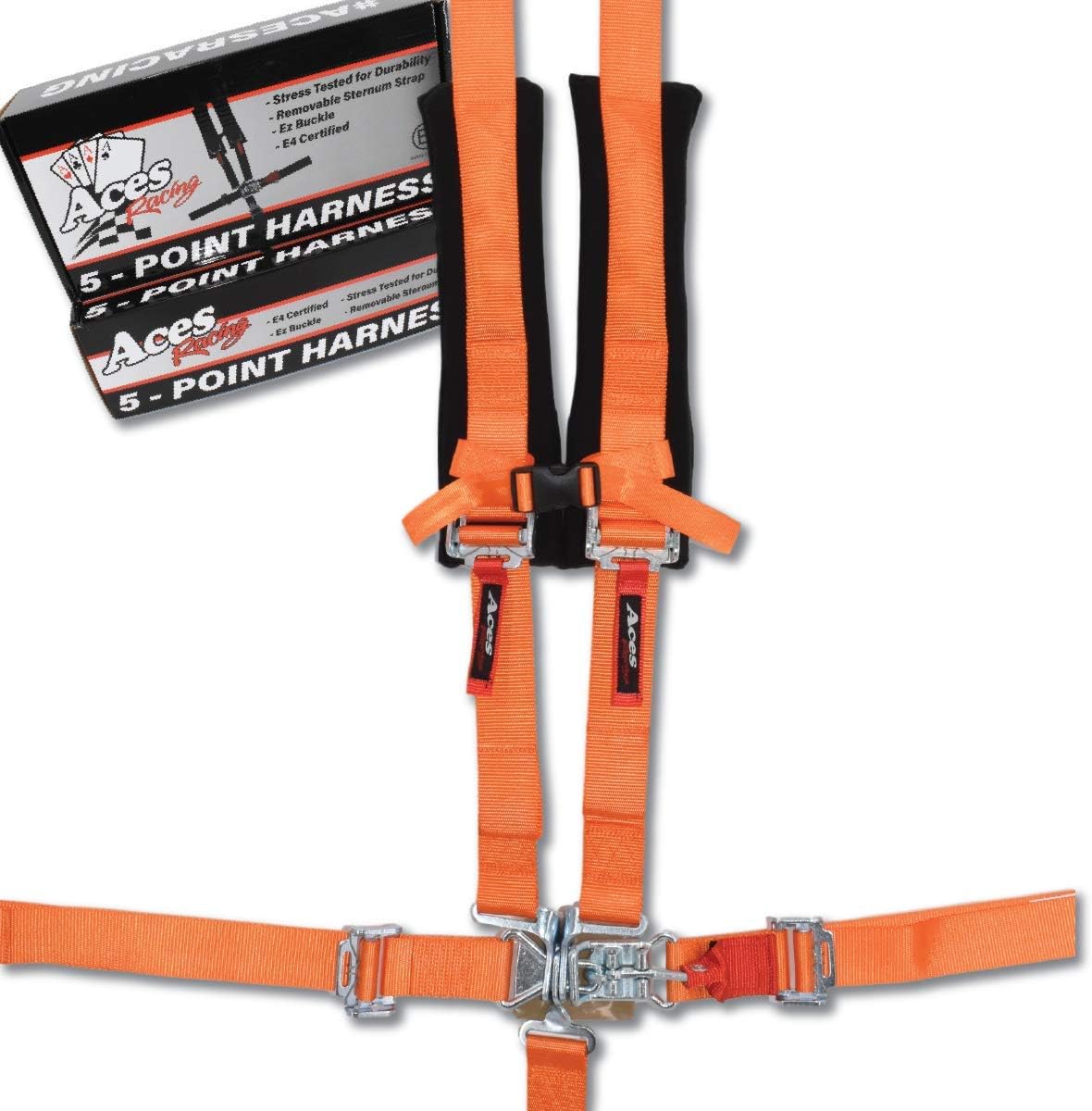 Aces Racing 5 Point Harness with 2 Inch Padding E4 Certified (Silver) Pack of 2