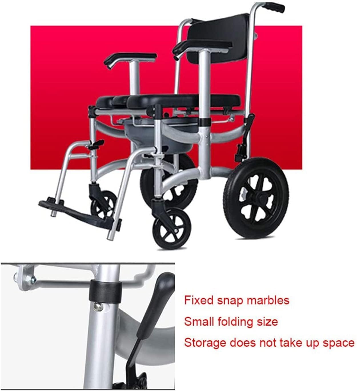 KOHARA Toilet Commode Chair, Bedside Commode Transport Wheelchair with Adjustable Height, Detachable Pot and Brakes, Mobile Toilet Seat for Elderly Disabled Person