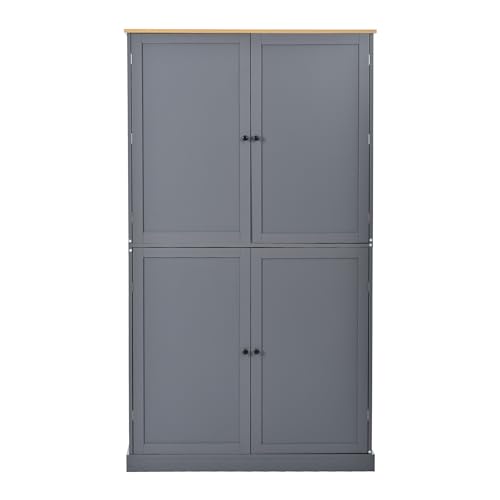 Farmhouse 77inch Kitchen Pantry, Freestanding Tall Cupboard Storage Cabinet with 3 Adjustable Shelves,8 Door Shelves and 3 Drawers,for Kitchen Dining Room (White@Pantry)
