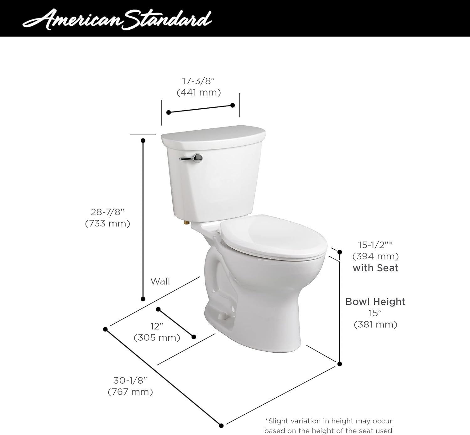 American Standard 215CA004.021 Cadet Pro 1.6 GPF 2-Piece Elongated Toilet with 12-in Rough-in, Bone